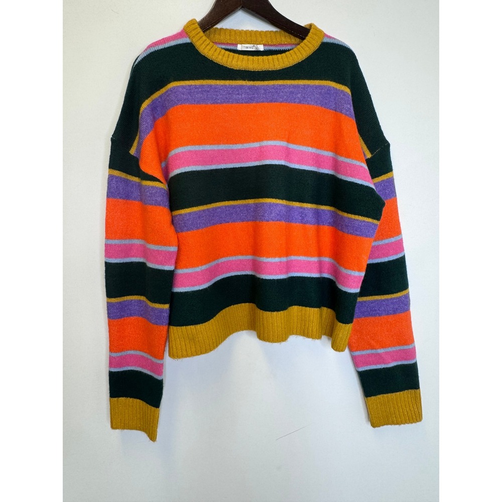 Timing Womens Striped Knit Sweater Multi-Color‎ Crew Neck Cropped WN10289 M